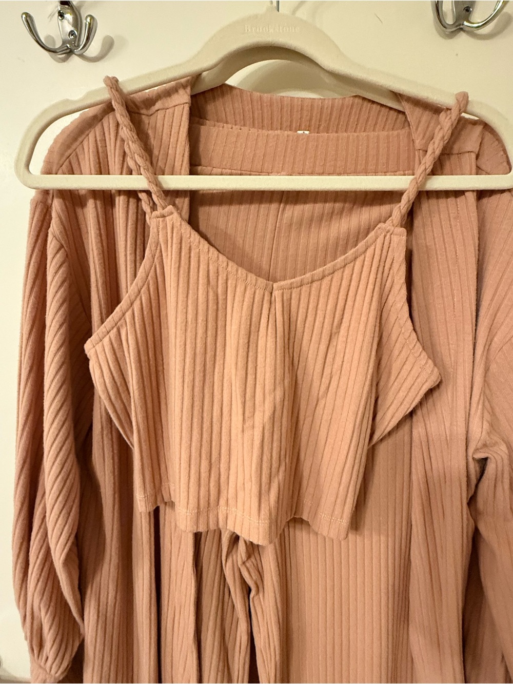 Ribbed Three-Piece Lounge Set in Dusty Rose